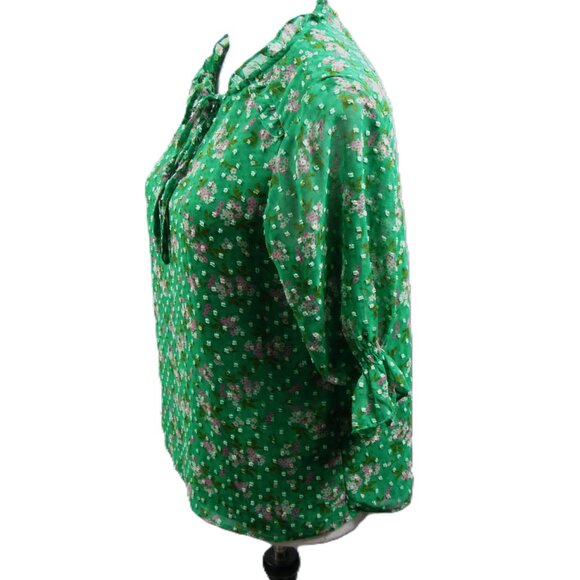 CeCe Green/Pink Floral Short Sleeve Blouse Size Small - Picture 2 of 6